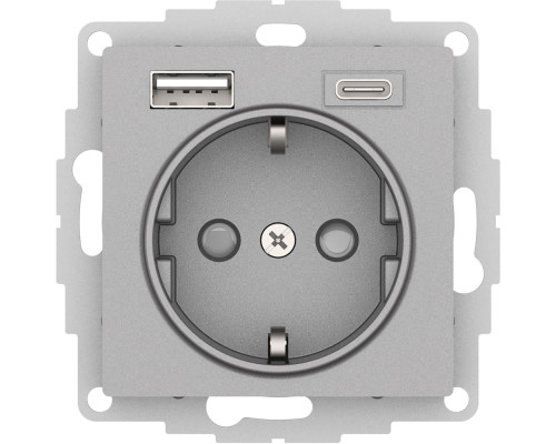 ATLASDESIGN РОЗЕТКА 16А c 2 USB A+C, 5В/2,4А/3,0А, 2х5В/1,5А, механизм, АЛЮМИНИЙ