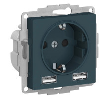 ATLASDESIGN РОЗЕТКА 16А c 2 USB A+A, 5В/2,4 А, 2х5В/1,2 А, механизм, ИЗУМРУД