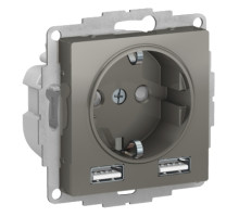 ATLASDESIGN РОЗЕТКА 16А c 2 USB A+A, 5В/2,4 А, 2х5В/1,2 А, механизм, СТАЛЬ